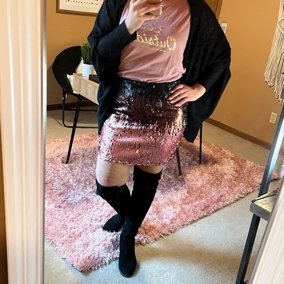 Rose gold black ombré sequin holiday party skirt size L - Picture 5 of 6